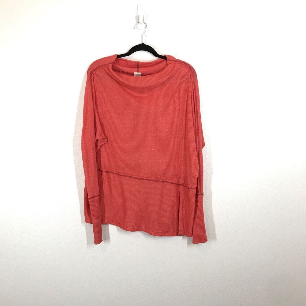 Free People Women's Orange Londontown Thermal Top Size XS Oversized Long Sleeve